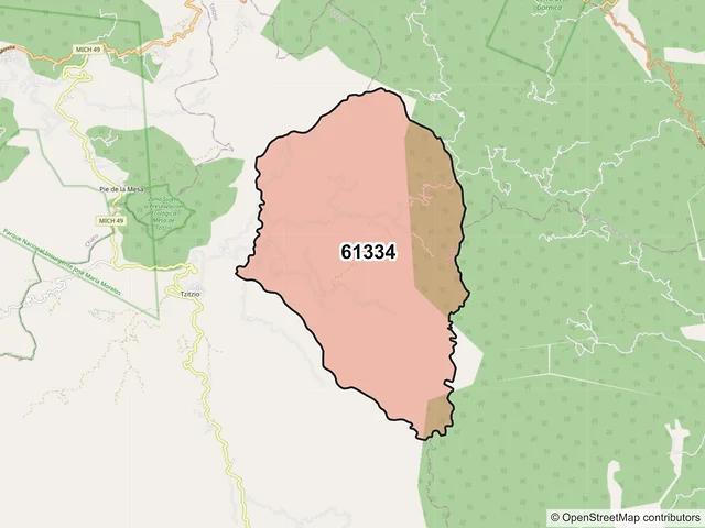 Mapa del código postal 61334, Tzitzio, Michoacán de Ocampo