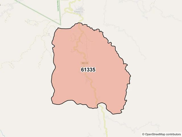 Mapa del código postal 61335, Tzitzio, Michoacán de Ocampo
