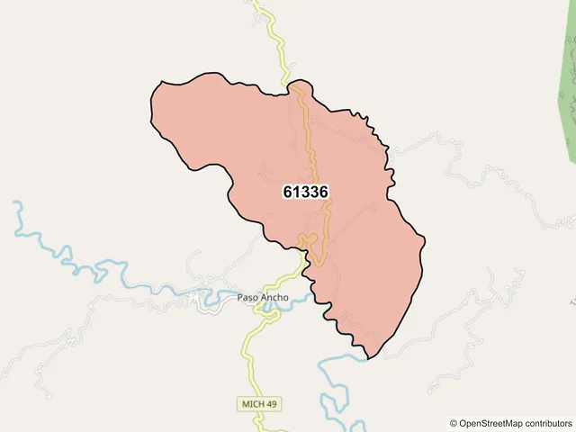 Mapa del código postal 61336, Tzitzio, Michoacán de Ocampo