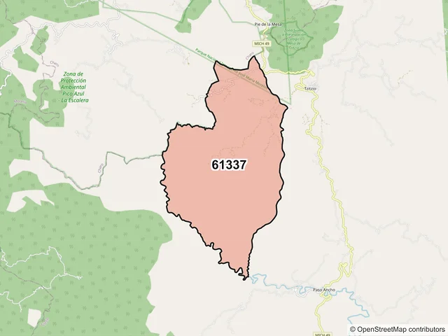Mapa del código postal 61337, Tzitzio, Michoacán de Ocampo