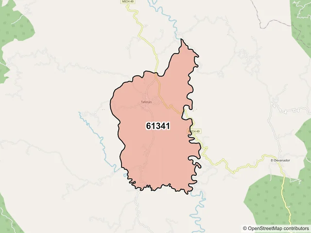Mapa del código postal 61341, Tzitzio, Michoacán de Ocampo