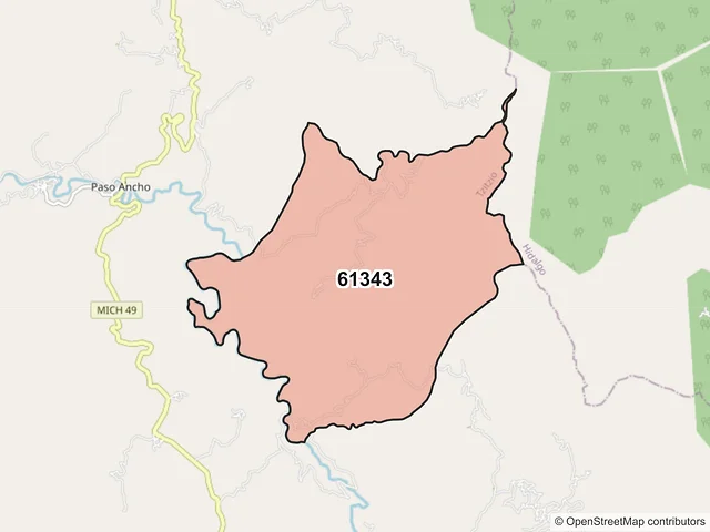 Mapa del código postal 61343, Tzitzio, Michoacán de Ocampo