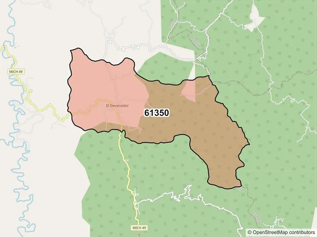 Mapa del código postal 61350, Tzitzio, Michoacán de Ocampo