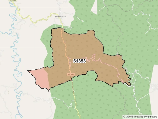 Mapa del código postal 61353, Tzitzio, Michoacán de Ocampo