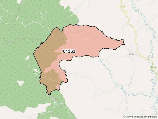 Mapa del código postal 61363, Tzitzio, Michoacán de Ocampo