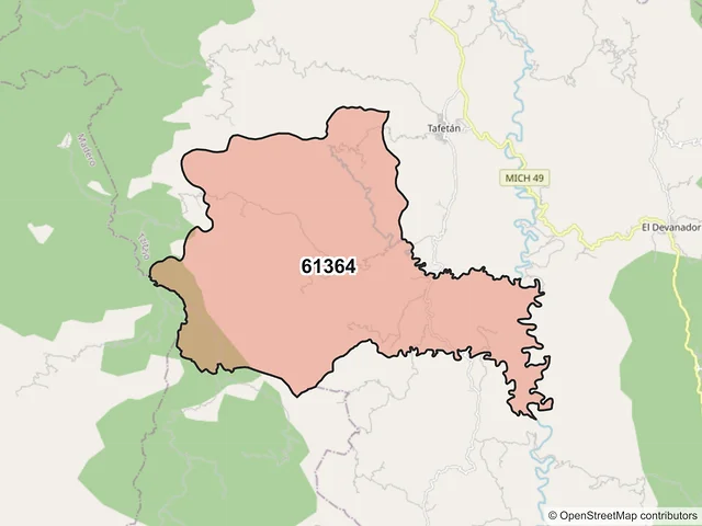 Mapa del código postal 61364, Tzitzio, Michoacán de Ocampo