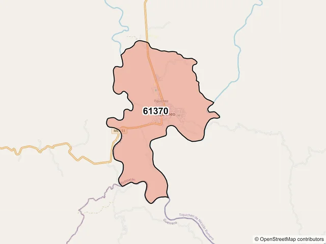 Mapa del código postal 61370, Tiquicheo de Nicolás Romero, Michoacán de Ocampo