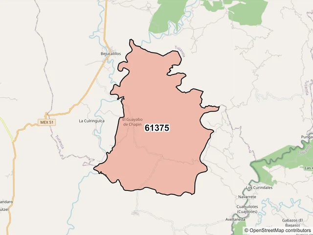 Mapa del código postal 61375, Tiquicheo de Nicolás Romero, Michoacán de Ocampo