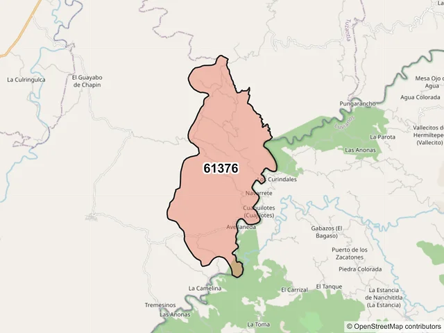 Mapa del código postal 61376, Tiquicheo de Nicolás Romero, Michoacán de Ocampo
