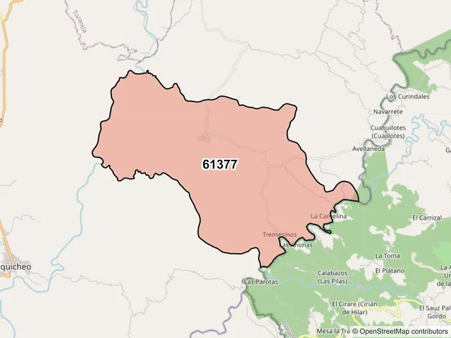 Mapa del código postal 61377, Tiquicheo de Nicolás Romero, Michoacán de Ocampo