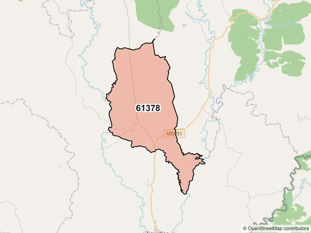 Mapa del código postal 61378, Tiquicheo de Nicolás Romero, Michoacán de Ocampo