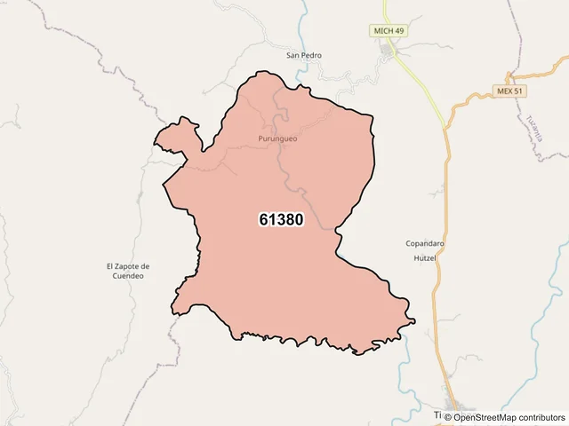 Mapa del código postal 61380, Tiquicheo de Nicolás Romero, Michoacán de Ocampo