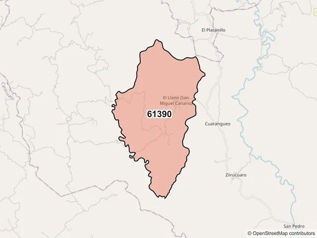 Mapa del código postal 61390, Tiquicheo de Nicolás Romero, Michoacán de Ocampo