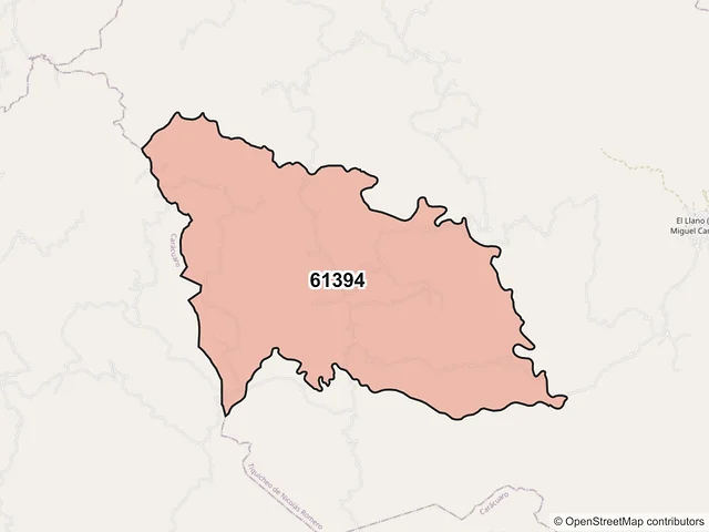 Mapa del código postal 61394, Tiquicheo de Nicolás Romero, Michoacán de Ocampo