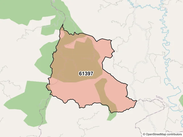 Mapa del código postal 61397, Tiquicheo de Nicolás Romero, Michoacán de Ocampo