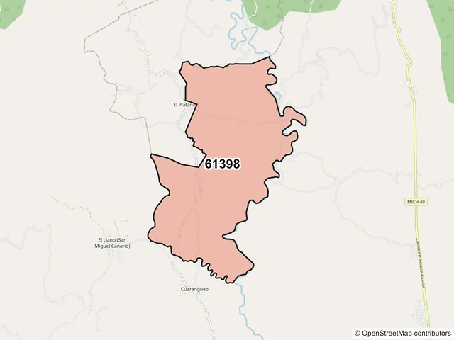 Mapa del código postal 61398, Tiquicheo de Nicolás Romero, Michoacán de Ocampo