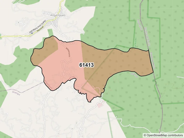Mapa del código postal 61413, Angangueo, Michoacán de Ocampo