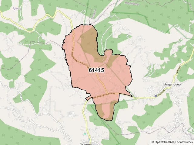 Mapa del código postal 61415, Angangueo, Michoacán de Ocampo