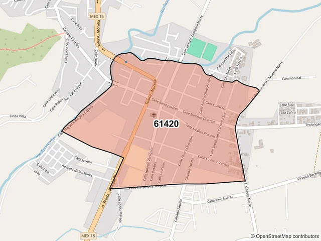Mapa del código postal 61420, Tuxpan, Michoacán de Ocampo