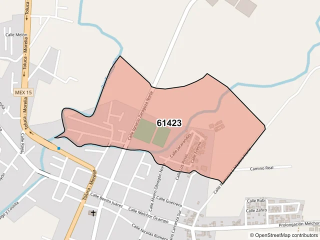 Mapa del código postal 61423, Tuxpan, Michoacán de Ocampo