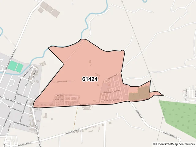 Mapa del código postal 61424, Tuxpan, Michoacán de Ocampo