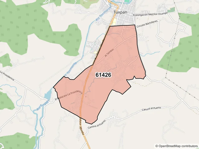 Mapa del código postal 61426, Tuxpan, Michoacán de Ocampo