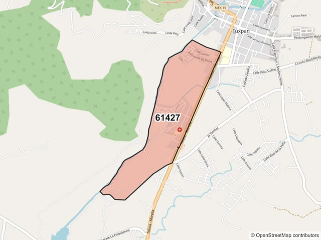 Mapa del código postal 61427, Tuxpan, Michoacán de Ocampo