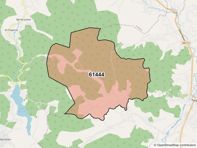 Mapa del código postal 61444, Tuxpan, Michoacán de Ocampo