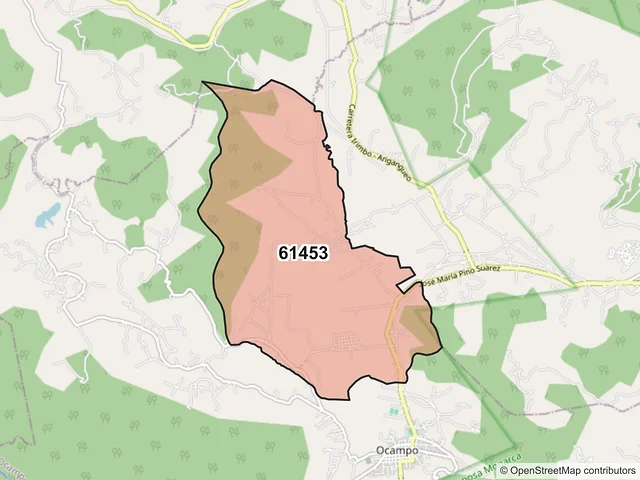Mapa del código postal 61453, Ocampo, Michoacán de Ocampo