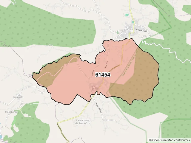 Mapa del código postal 61454, Ocampo, Michoacán de Ocampo