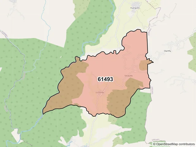 Mapa del código postal 61493, Jungapeo, Michoacán de Ocampo