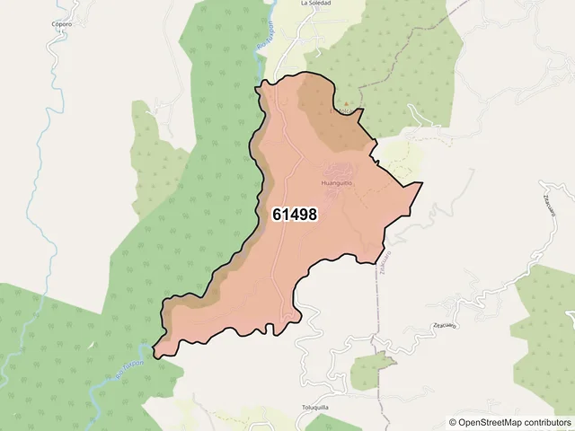 Mapa del código postal 61498, Jungapeo, Michoacán de Ocampo