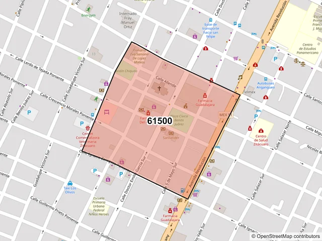 Mapa del código postal 61500, Zitácuaro, Michoacán de Ocampo