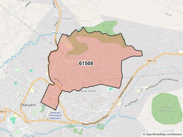 Mapa del código postal 61508, Zitácuaro, Michoacán de Ocampo