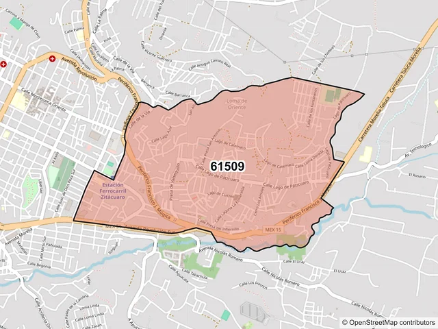 Mapa del código postal 61509, Zitácuaro, Michoacán de Ocampo