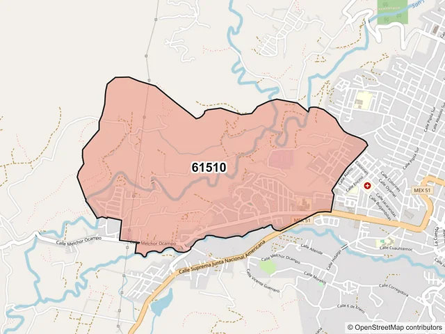 Mapa del código postal 61510, Zitácuaro, Michoacán de Ocampo