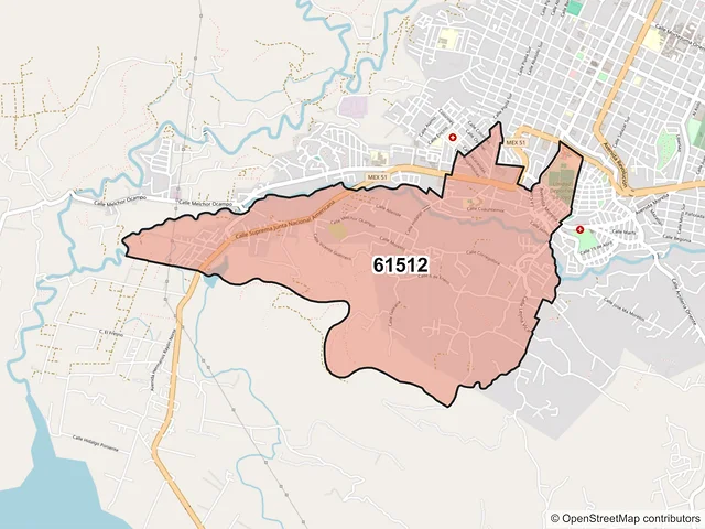 Mapa del código postal 61512, Zitácuaro, Michoacán de Ocampo