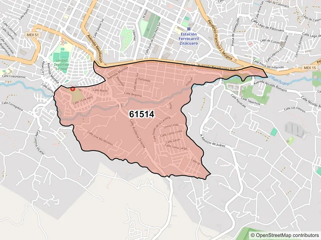 Mapa del código postal 61514, Zitácuaro, Michoacán de Ocampo