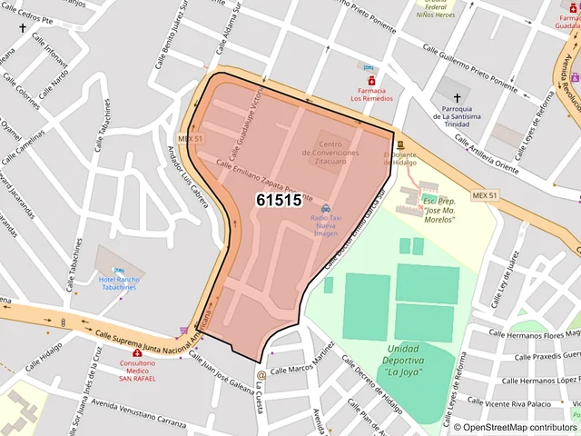 Mapa del código postal 61515, Zitácuaro, Michoacán de Ocampo
