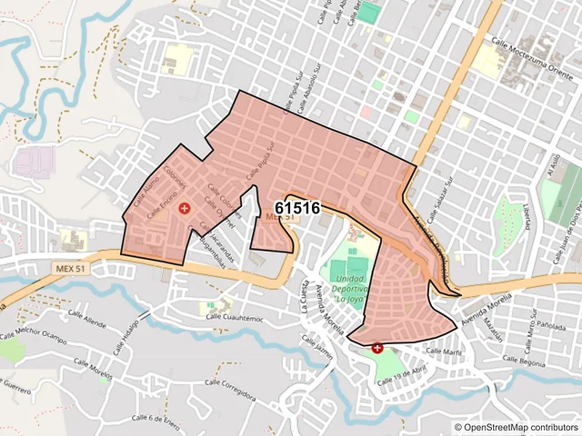 Mapa del código postal 61516, Zitácuaro, Michoacán de Ocampo