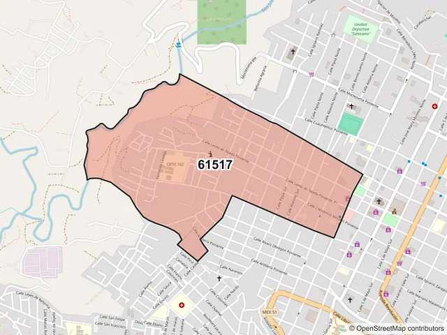 Mapa del código postal 61517, Zitácuaro, Michoacán de Ocampo