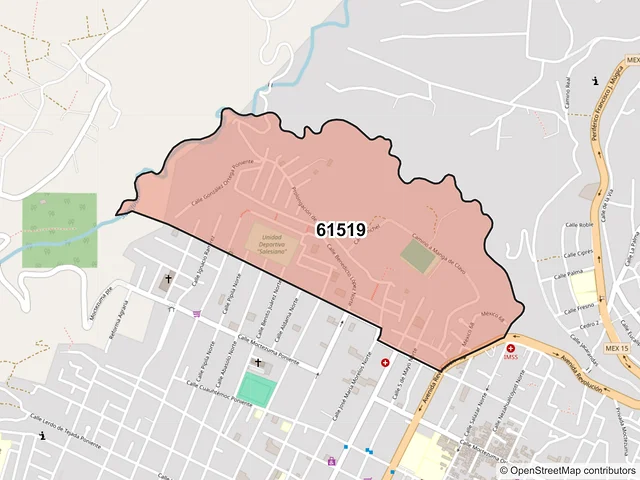 Mapa del código postal 61519, Zitácuaro, Michoacán de Ocampo