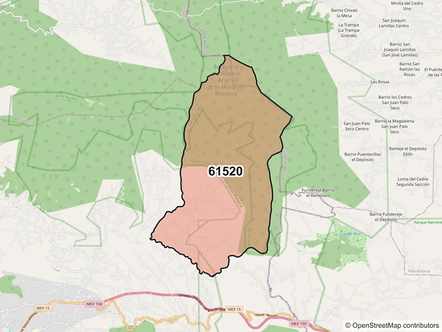 Mapa del código postal 61520, Zitácuaro, Michoacán de Ocampo