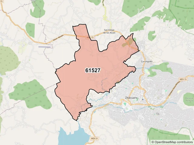 Mapa del código postal 61527, Zitácuaro, Michoacán de Ocampo
