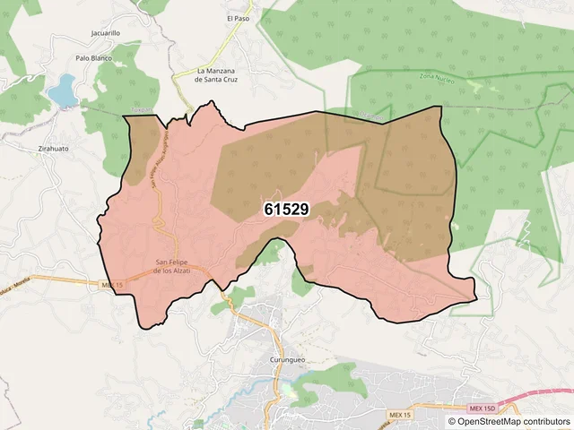 Mapa del código postal 61529, Zitácuaro, Michoacán de Ocampo