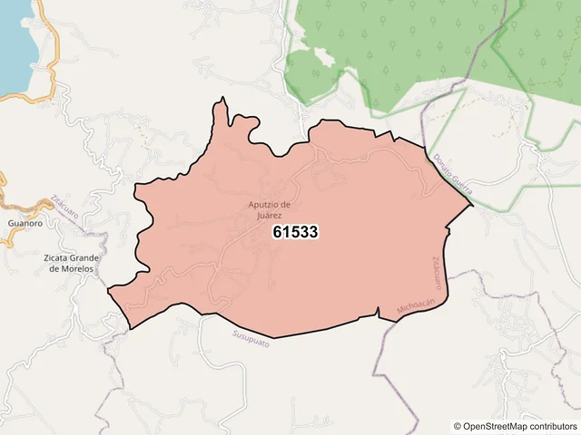 Mapa del código postal 61533, Zitácuaro, Michoacán de Ocampo