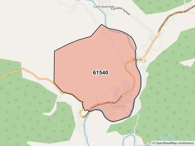 Mapa del código postal 61540, Tuzantla, Michoacán de Ocampo