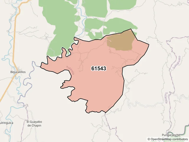 Mapa del código postal 61543, Tuzantla, Michoacán de Ocampo