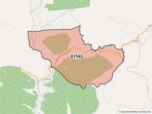 Mapa del código postal 61545, Tuzantla, Michoacán de Ocampo