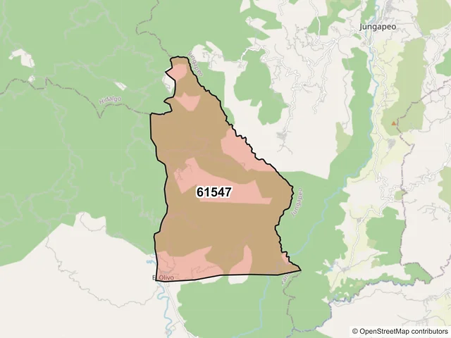 Mapa del código postal 61547, Tuzantla, Michoacán de Ocampo